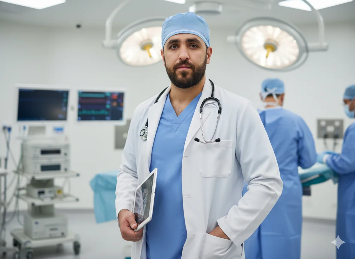 Dr Abdullah Iqbal performing laser surgery operation theater
