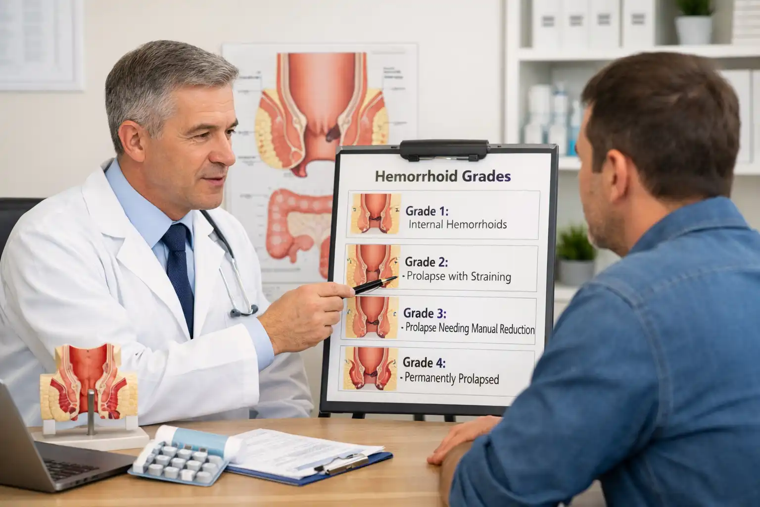 hospital consultation explaining hemorrhoids treatment - Karachi Piles Clinic piles treatment plan consultation