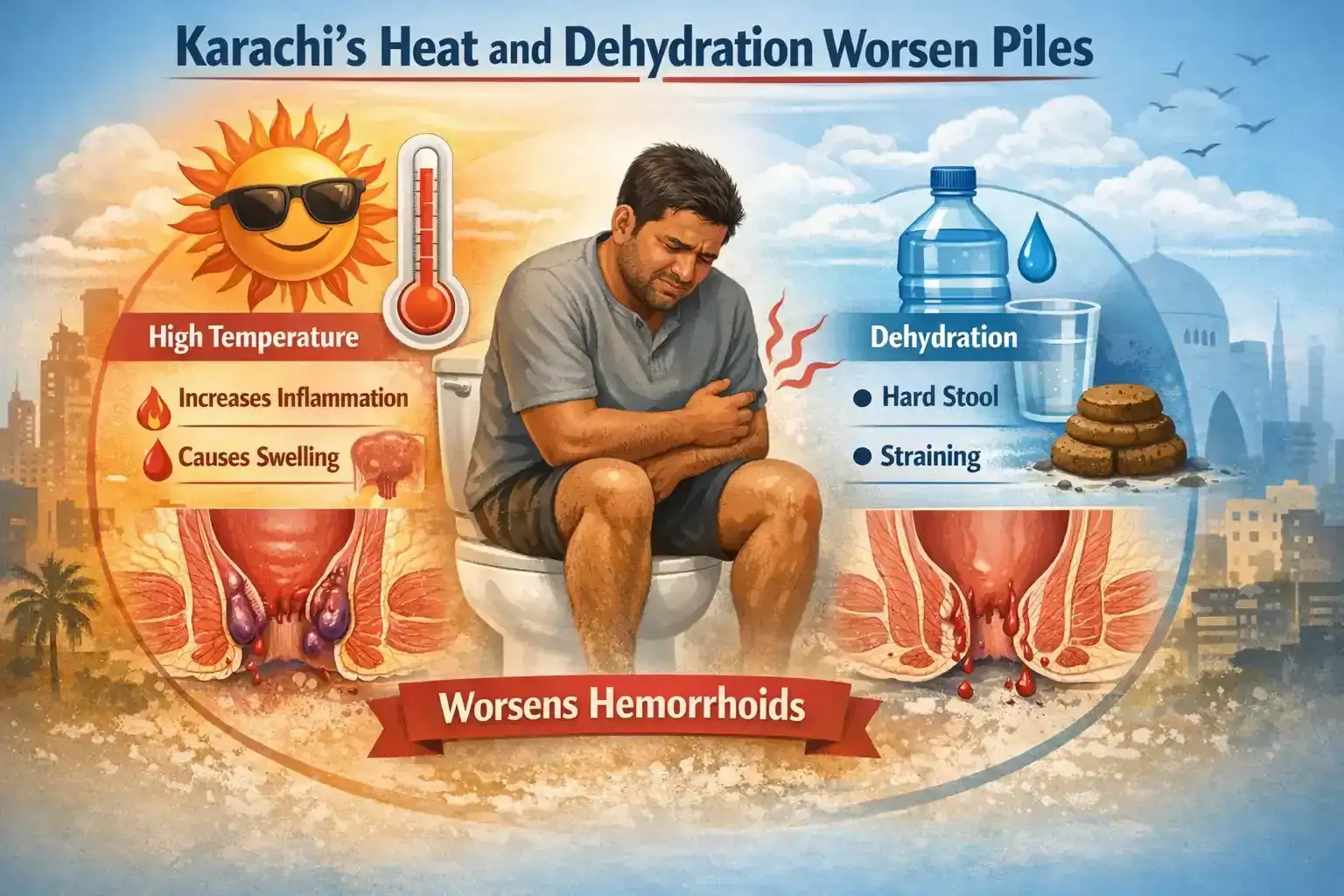 karachi heat and dehydration worsen piles - Karachi Piles Clinic piles relief karachi heat dehydration