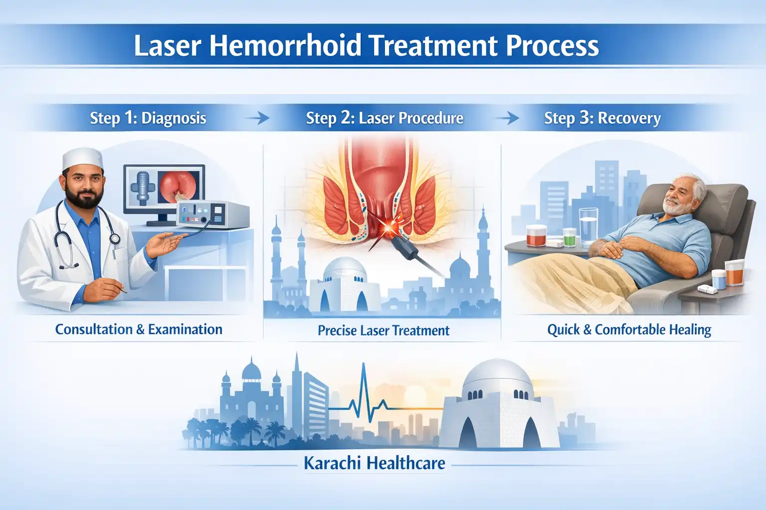 laser hemorrhoid treatment process - Karachi Piles Clinic advanced laser proctology benefits